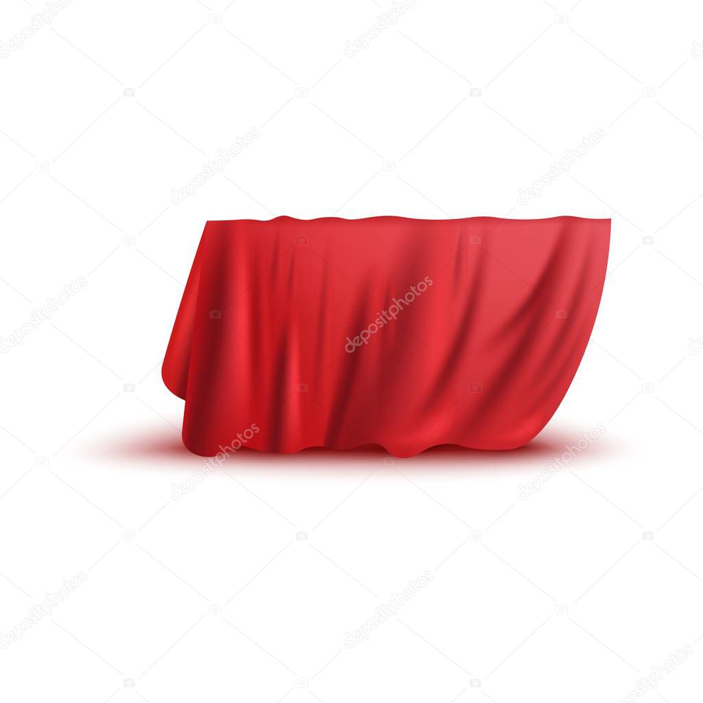 Covering drape, red curtain or cloth realistic vector illustration isolated.