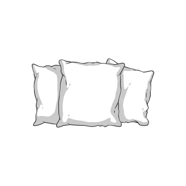 Pillow stack macio branco isolado no fundo branco três travesseiros desenhados à mão — Vetor de Stock