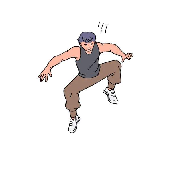 Hombre saltando - atleta parkour o deportista, ilustración de boceto vectorial aislado . — Archivo Imágenes Vectoriales