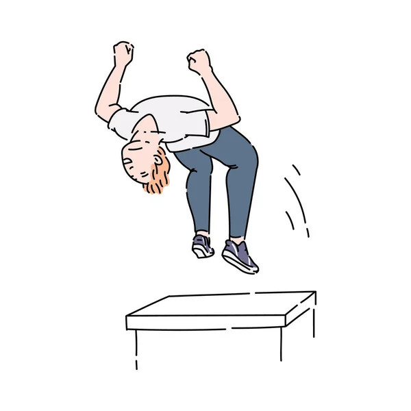 Parkour atleta o deportista en movimiento, ilustración vectorial de dibujos animados aislado . — Archivo Imágenes Vectoriales