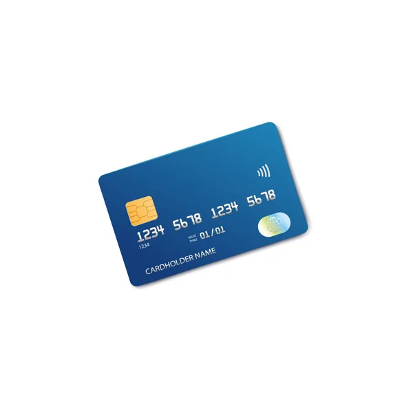 Realistic blue plastic bank card isolated on white background — Stockový vektor