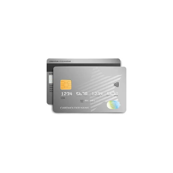 Grey plastic bank card with modern silver star design - isolated vector illustration. — Stockový vektor