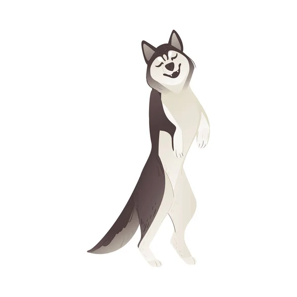 Juguetón perro husky de pie en las patas traseras y sonriendo — Vector de stock