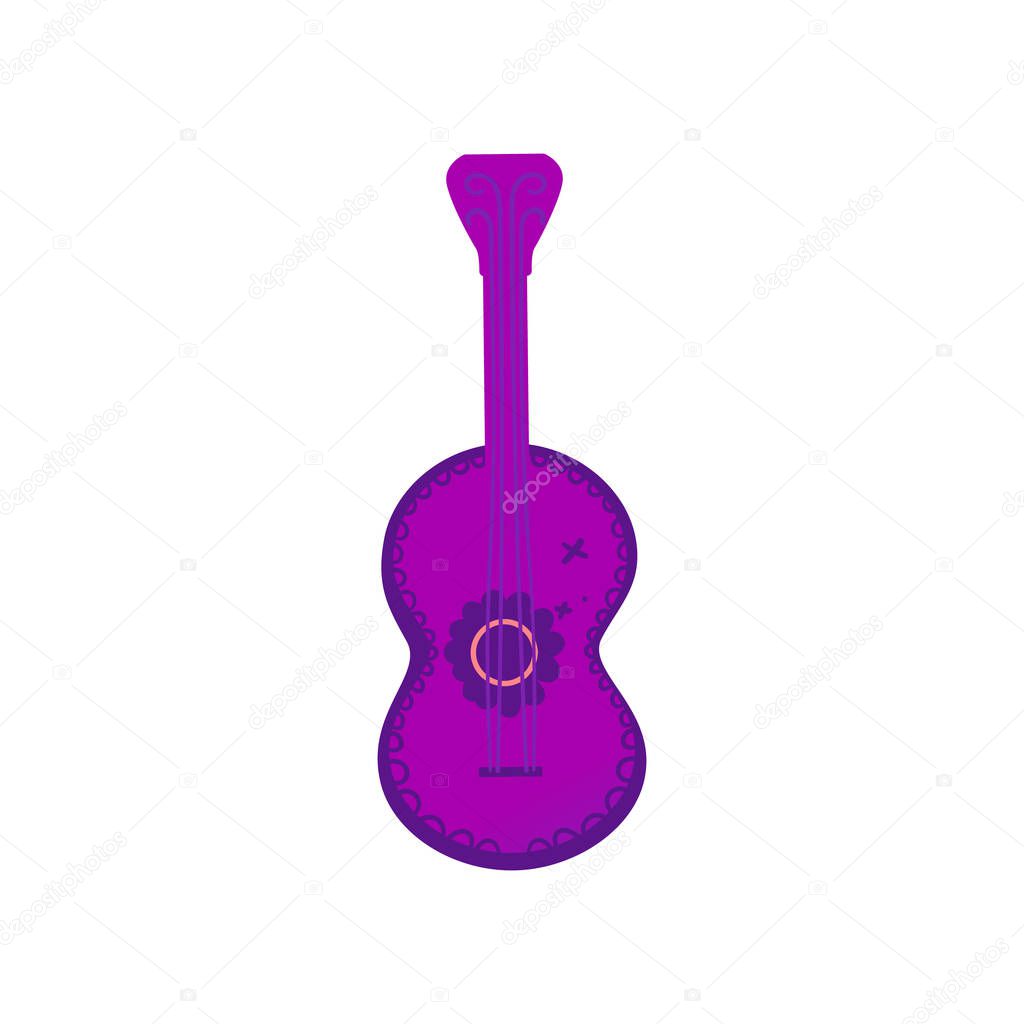 Neon purple mexican or country music guitar flat cartoon illustration isolated.