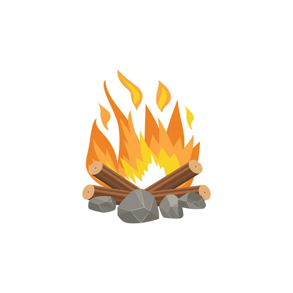Cartoon bonfire or tourist summer campfire flame vector illustration isolated. — Stock Vector