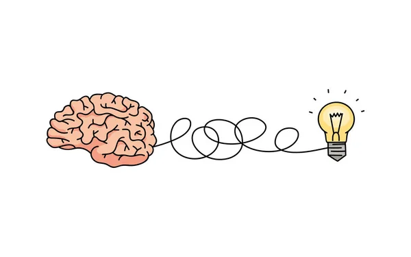 Tangled black line connecting icons of brain and lamp vector illustration isolated. — Stockový vektor