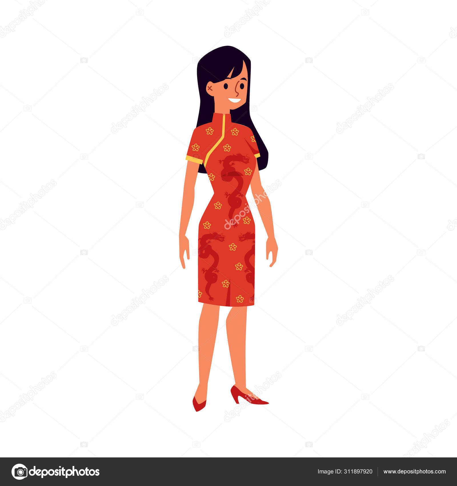 Pretty woman in chinese traditional red dress flat vector illustration isolated. Stock Vector Image by ©Sabelskaya #311897920 Pretty woman in chinese traditional red dress flat vector illustration isolated. Stock Vector Image by ©Sabelskaya #311897920