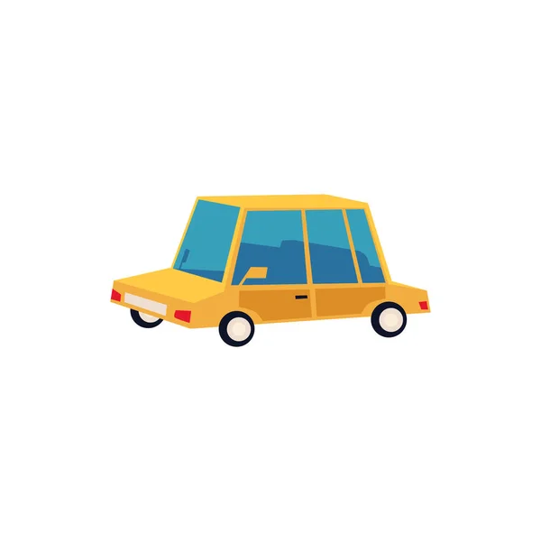 Ícone e símbolo de um pequeno brinquedo amarelo automóvel e carro, automóvel e veículo . — Vetor de Stock