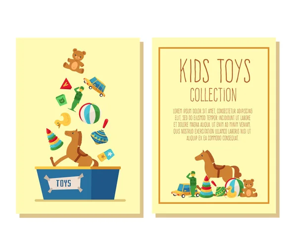 Çocuk oyuncakları koleksiyonu - renkli çizgi film afişi — Stok Vektör