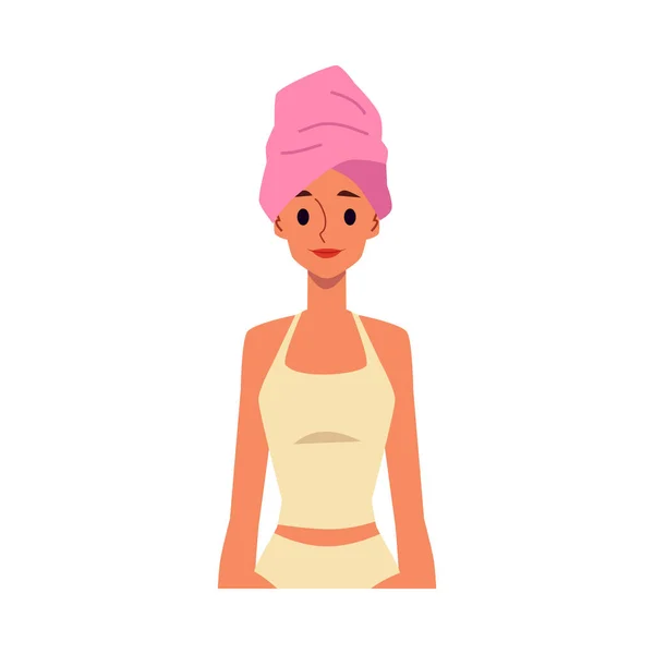 Woman drying hair with towel after bath flat vector illustration isolated. — Stock Vector