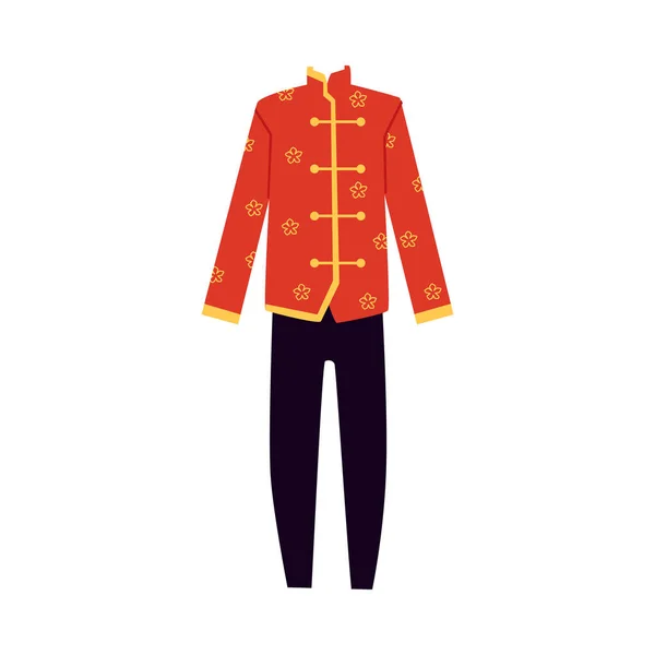 Traje tradicional chino rojo y negro para novio de boda — Vector de stock