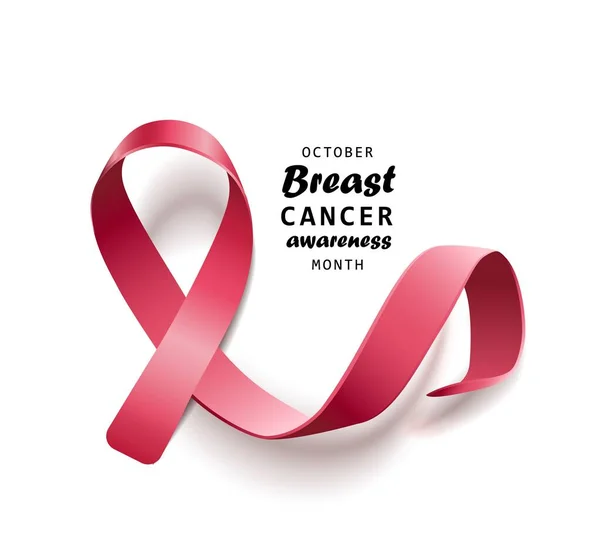 Símbolo de cáncer de mama: cinta rosa satinada aislada realista con extremo rizado — Archivo Imágenes Vectoriales