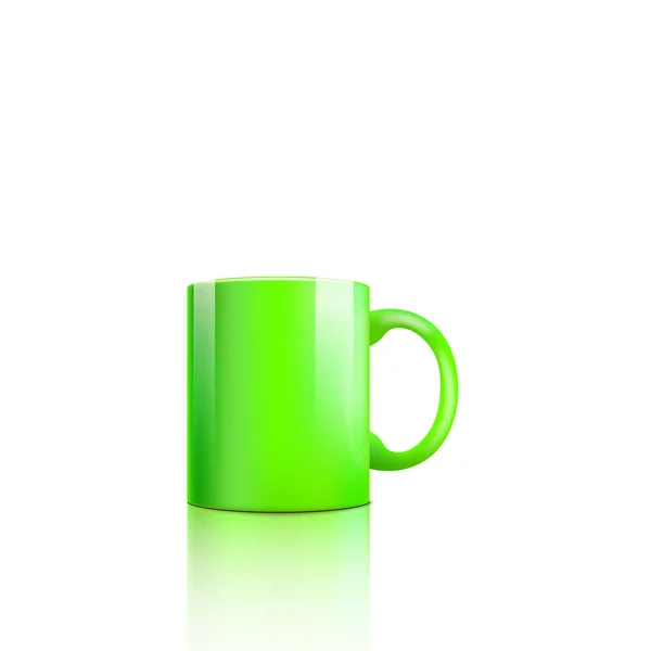 Mockup caneca verde realista com superfície brilhante e reflexão de luz — Vetor de Stock