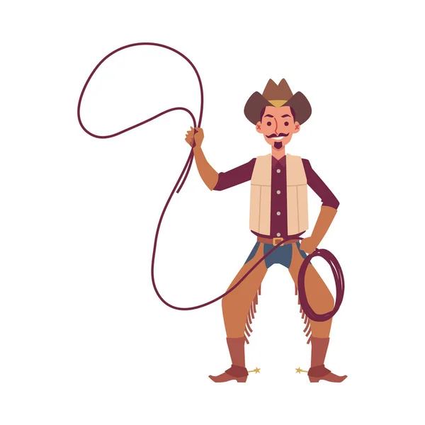 Cowboy personagem de guarda-florestal americano com laço plana vetor ilustração isolado . — Vetor de Stock