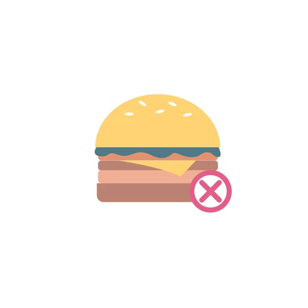 Hamburguesa y prohibición de alimentos poco saludables signo de vector plano ilustración aislado . — Archivo Imágenes Vectoriales