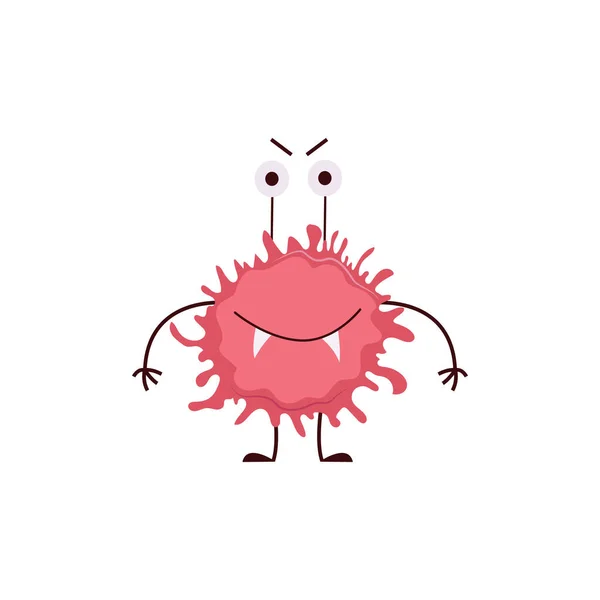Smiling fantasy bacteria or monster character flat vector illustration isolated. — Stock vektor