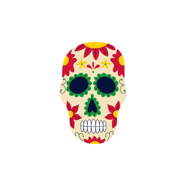 Dag van de Dood prachtig versierde schedel platte vector illustratie geïsoleerd. — Stockvector