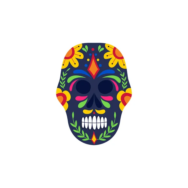 Schedel voor Dia de los Muertos of Dag van de Dood platte vector illustratie geïsoleerd. — Stockvector