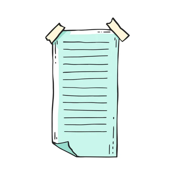 Cuaderno azul forrado página pegada con cinta doodle vector ilustración aislado . — Vector de stock