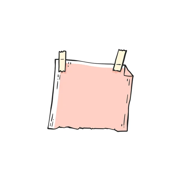 Página de cuaderno rosa pegada con ilustración de vectores de cinta en estilo doodle aislado . — Vector de stock