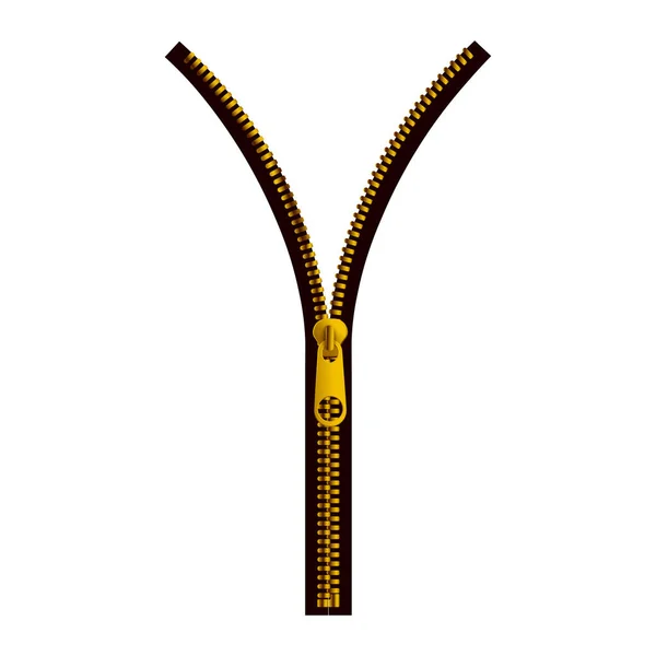Μαύρο φερμουάρ με χρυσά δόντια ρεαλιστική διανυσματική απεικόνιση απομονωμένη. — Διανυσματικό Αρχείο