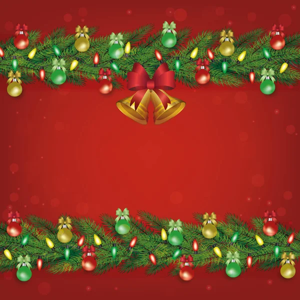 Plantilla de banner de decoración de Navidad roja con ramas de árbol de Navidad verde — Vector de stock