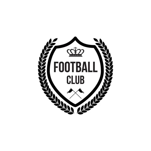 Icône de badge club de football avec symbole de couronne et drapeaux croisés — Image vectorielle
