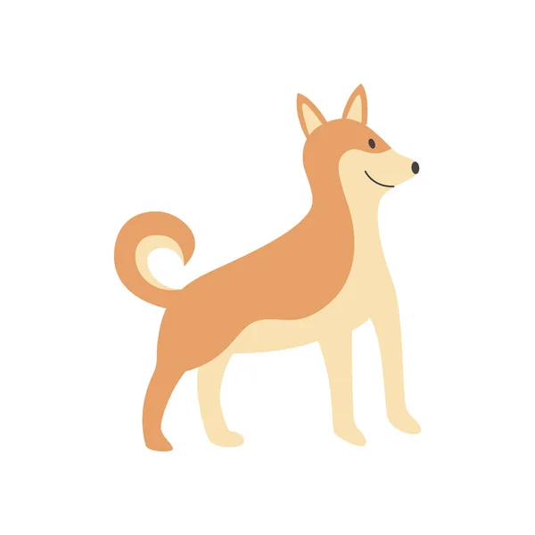 Roztomilý kreslený shiba inu pes stojící a usmívající se s vrtěním ocasem — Stockový vektor