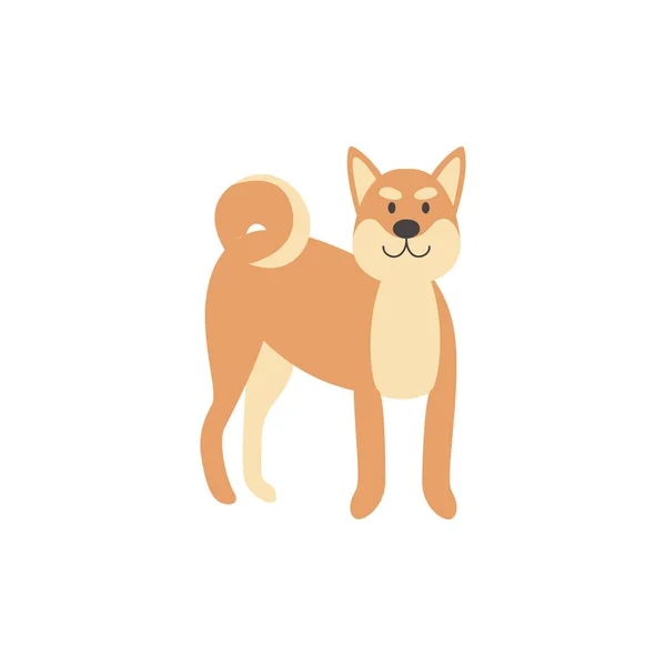 Feliz desenho animado shiba inu cão de pé e sorrindo - animal de estimação isolado plana — Vetor de Stock