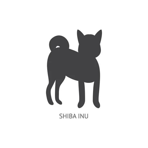Shiba Inu breed dog or puppy black silhouette vector illustration isolated. — Stock Vector