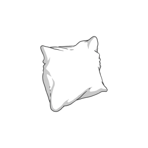 Λευκό μαξιλάρι περίγραμμα από την πλαϊνή όψη - απομονωμένο μαλακό τετράγωνο μαξιλάρι στο χέρι που επίπεδη στυλ. — Διανυσματικό Αρχείο