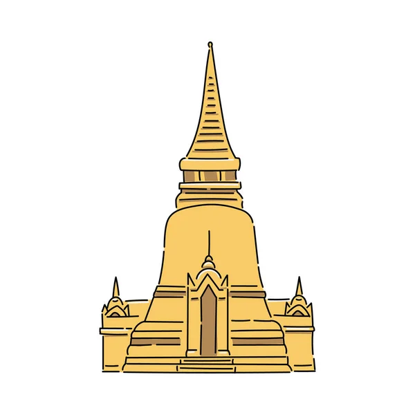 Templo de Tailândia amarelo - ícone isolado chato. Destino de viagem turística — Vetor de Stock