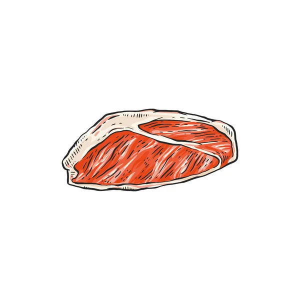 Ειρήνη του ακατέργαστου κόκκινου κρέατος - βόειο κρέας, χοιρινό, αρνί διάνυσμα σκίτσο απεικόνιση απομονωμένη. — Διανυσματικό Αρχείο