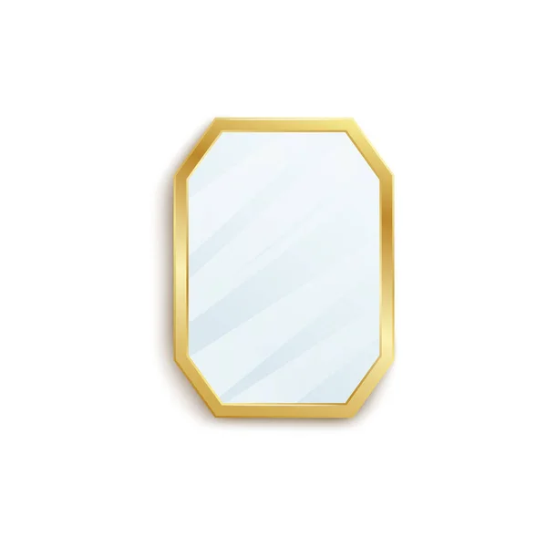 Quadro de espelho dourado com superfície de reflexão em branco, decoração de interiores realista —  Vetores de Stock