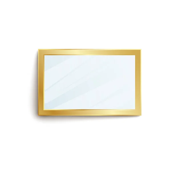 Realistic mirror in golden square frame 3d vector illustration isolated. — Stock Vector