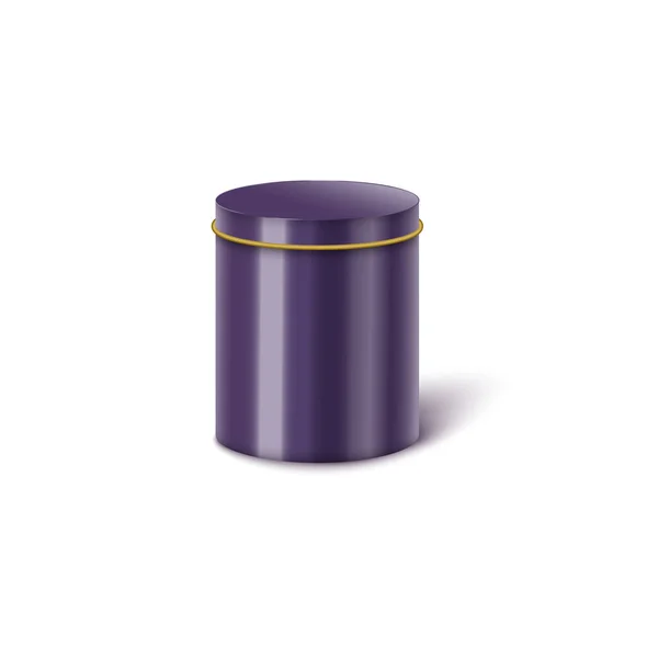 Violet metalen cilindrische doos mockup realistische vector illustratie geïsoleerd. — Stockvector