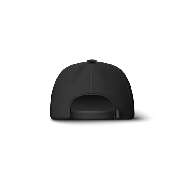 Realistische zwarte baseball cap mockup van achteraanzicht geïsoleerd op witte achtergrond — Stockvector