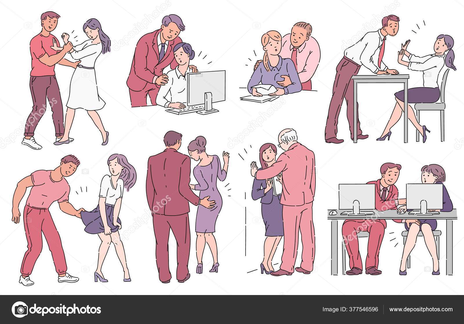 Set of men sexually harassing women in sketch style Stock Vector Image