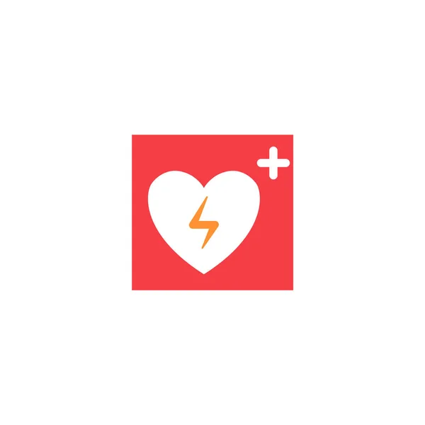 Ícone de coração, desfibrilador externo automatizado e conceito de choque elétrico . — Vetor de Stock