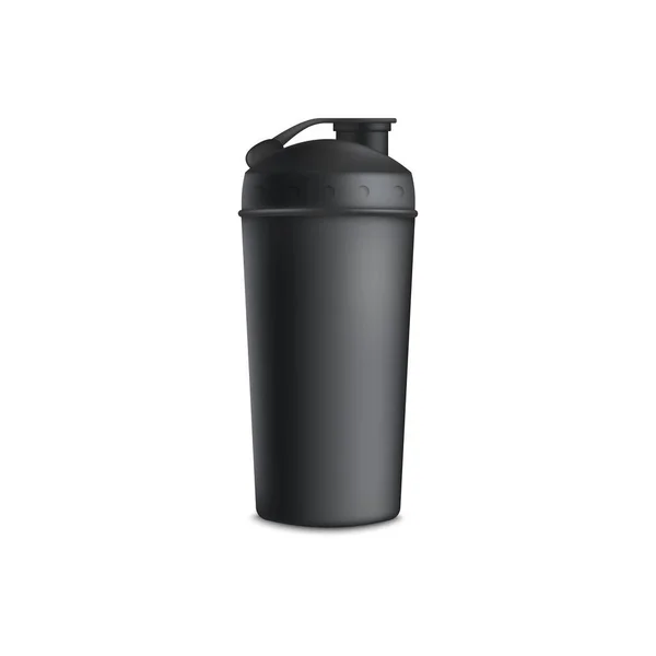 Bouteille de sport réaliste noire et shaker protéiné et tasse pour boire sainement . — Image vectorielle
