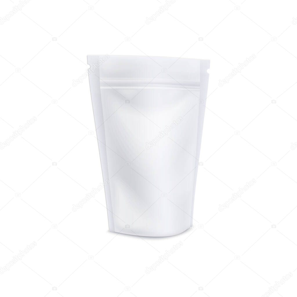 Stand up coffee pouch with resealable ziptop, tear notch and realistic matte texture