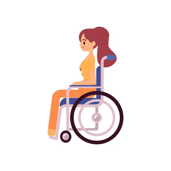 Joven hermosa caucásica morena chica o mujer sentada en una silla de ruedas . — Vector de stock