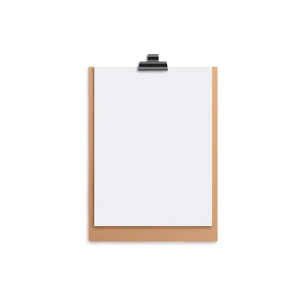 Brown clipboard mockup with blank white piece of paper — Stock Vector