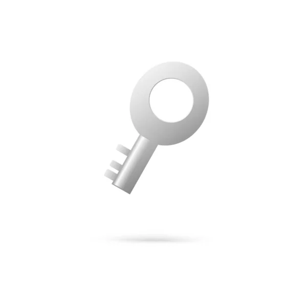 Pequena chave de metal curta flutuando no ar isolado no fundo branco — Vetor de Stock