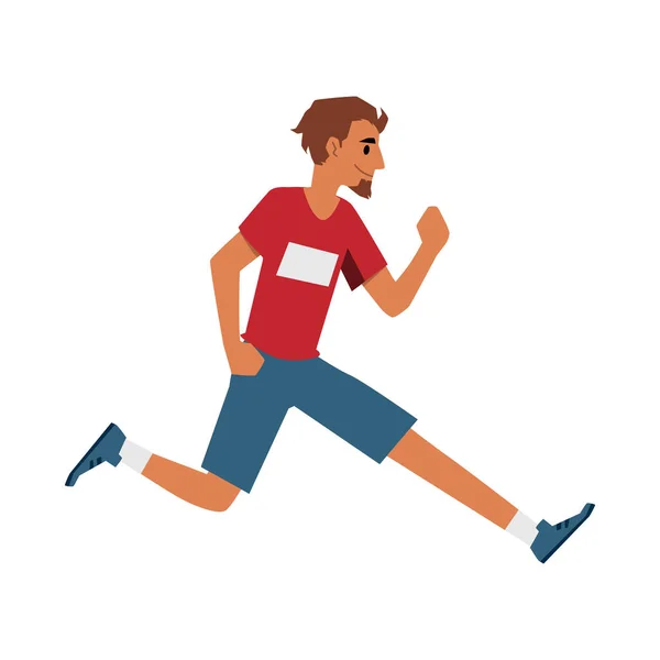 Hombre corredor atleta en ropa deportiva corriendo hacia adelante, hombre de dibujos animados — Vector de stock