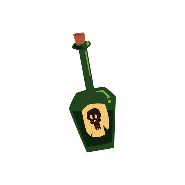Bouteille de tequila verte avec crâne - contenant dangereux de poison ou d'alcool — Image vectorielle