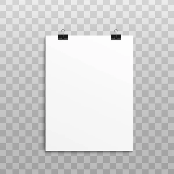 Vertically hanging empty white paper or poster, vector illustration isolated. — Stock Vector