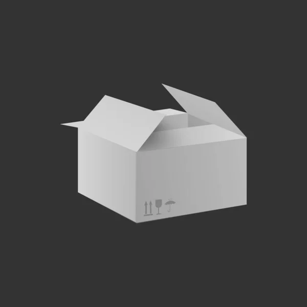 Caja de cartón blanco medio abierta - maqueta de embalaje realista — Archivo Imágenes Vectoriales