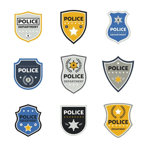 Emblema da polícia dos desenhos animados conjunto isolado no fundo branco — Vetor de Stock