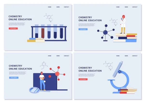 Bannière d'enseignement en ligne de chimie avec équipement de laboratoire scientifique — Image vectorielle